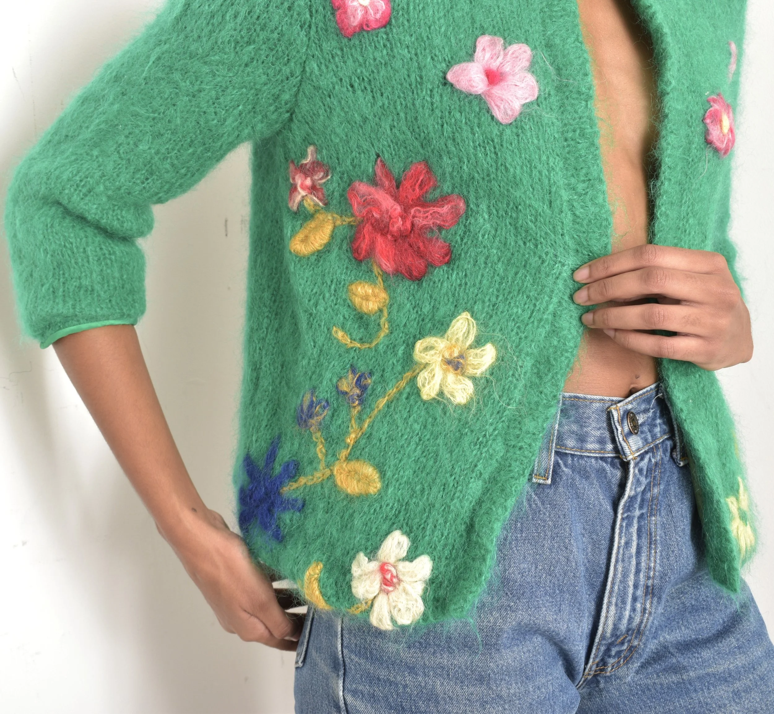 Santa Monica - 90s vintage mohair cardigan 総柄 L 90s Colorblock Mohair Cardigan | S-XL - Lucky Vintage